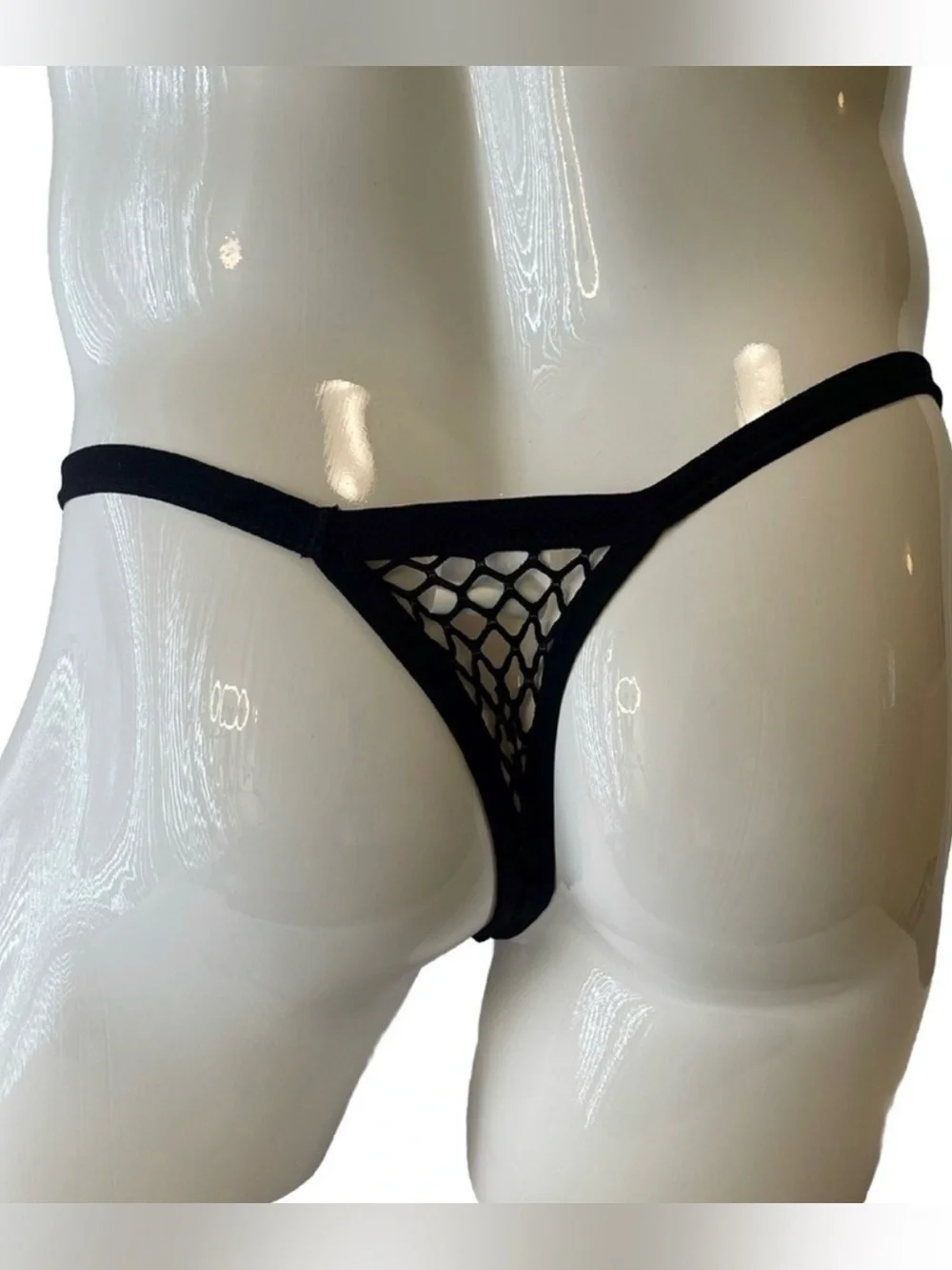 Mens Thong G-String Mesh See Through Black Underwear Medium Sexy Gogo Exposed